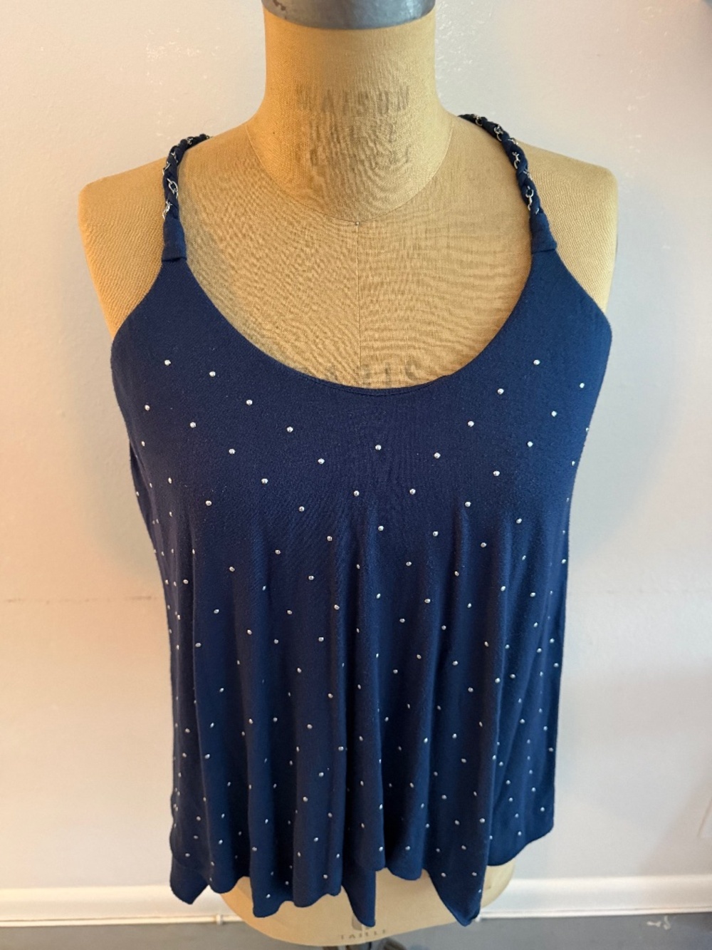 "Y2K Sky Los Angeles" Size XS Navy Studded + Braided Metal Chain